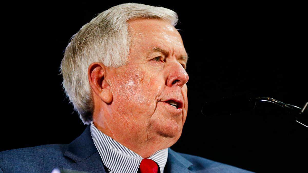 Missouri Gov. Mike Parson speaks during the Springfield Area Chamber of Commerce’s annual State of the State at Great Southern Bank Arena on Tuesday, July 30, 2024.
