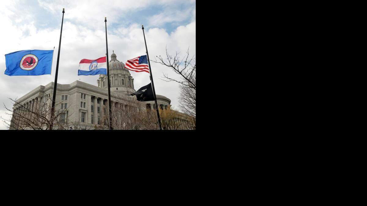 
Flags around the Missouri Capitol complex in Jefferson City were lowered to half staff after the death of State Auditor Tom Schweich, who died Thursday morning. 