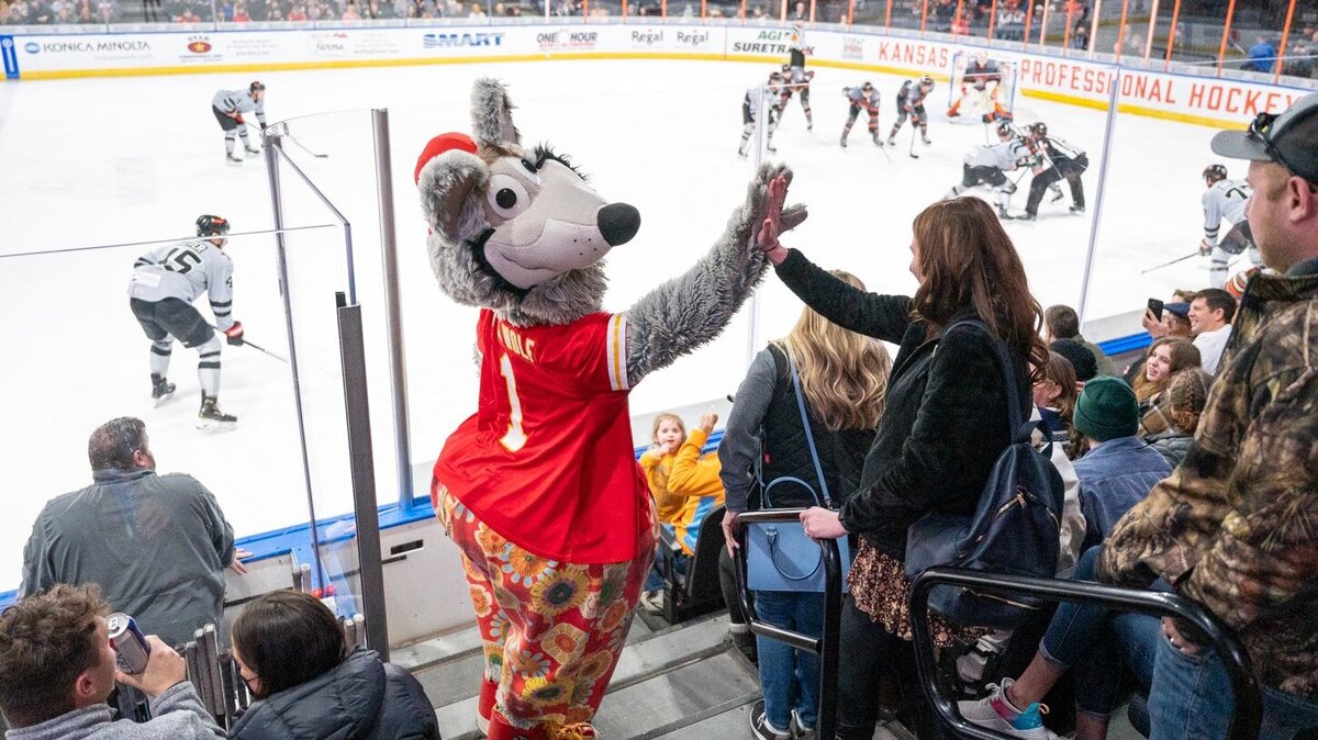 Chiefs mascot KC Wolf took in a recent Kansas City Mavericks game on Mascot Night at Cable Dahmer Arena in Independence.
