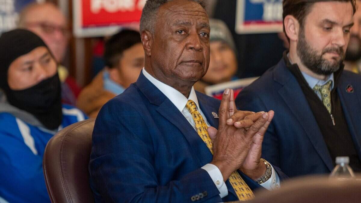 Frank White, Jackson County Executive, attends a legislature meeting at the Jackson County Courthouse on Monday, Dec. 18, 2023, in Kansas City. Low-wage workers objected to public funding for a new Royals stadium without a strong Community Benefits Agreement ensuring living-wage jobs and affordable housing.