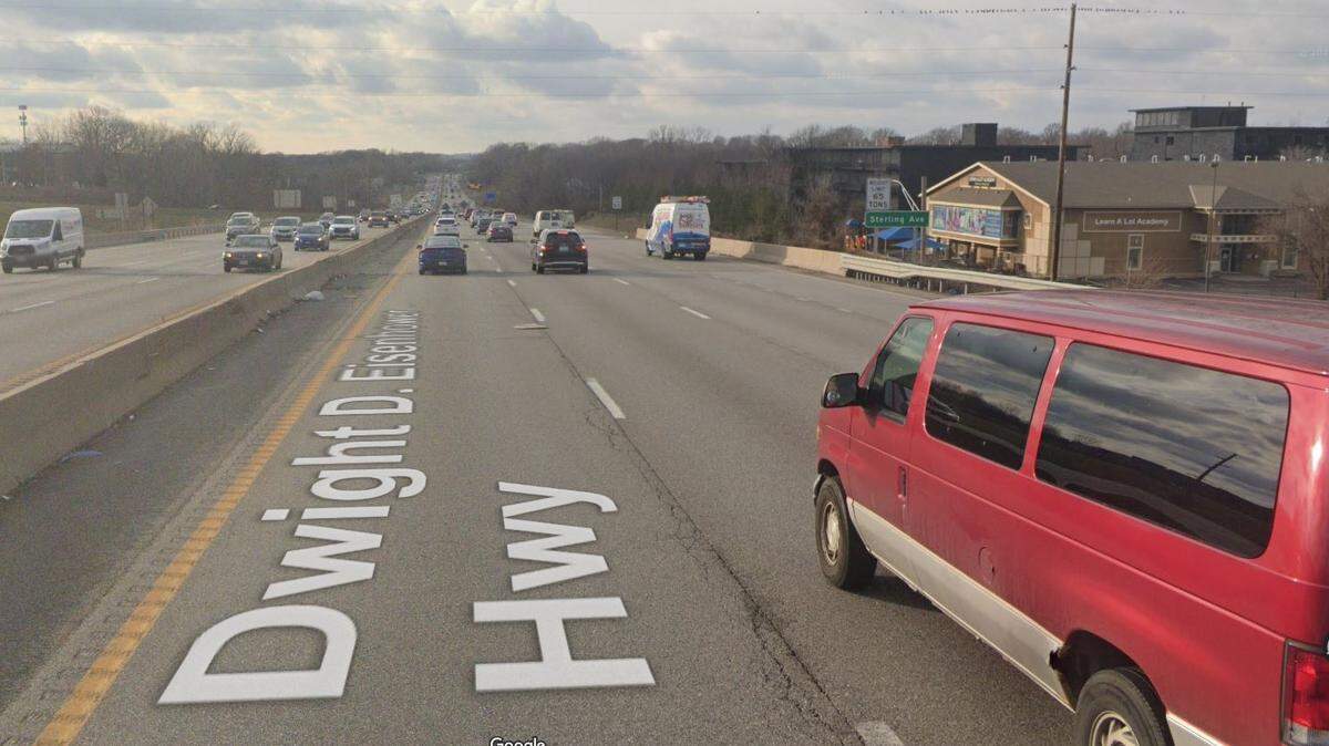 A pedestrian suffered life-threatening injuries after being struck in a hit-and-run crash in the westbound lanes of Interstate 70 near Sterling Avenue on Kansas City’s East Side. Police found a vehicle of interest in the crash near Kansas City International Airport and arrested the driver. This Google Maps Street View image of the area is from December.