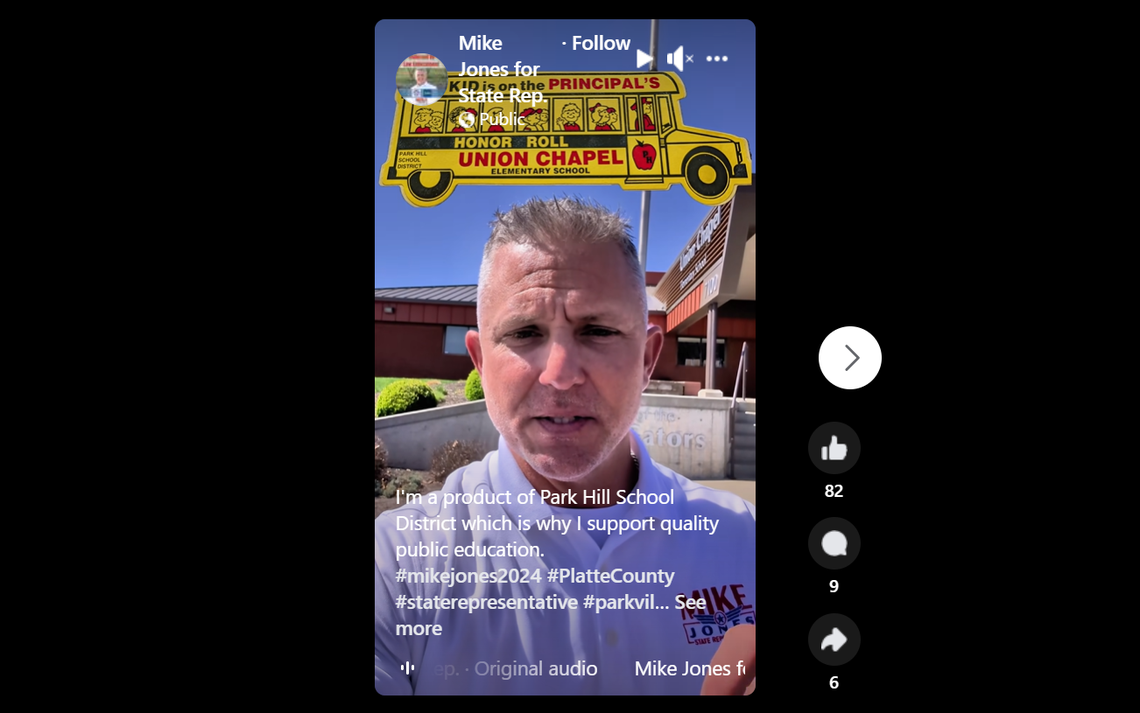 Mike Jones shared a reel about his support for Park Hill schools.