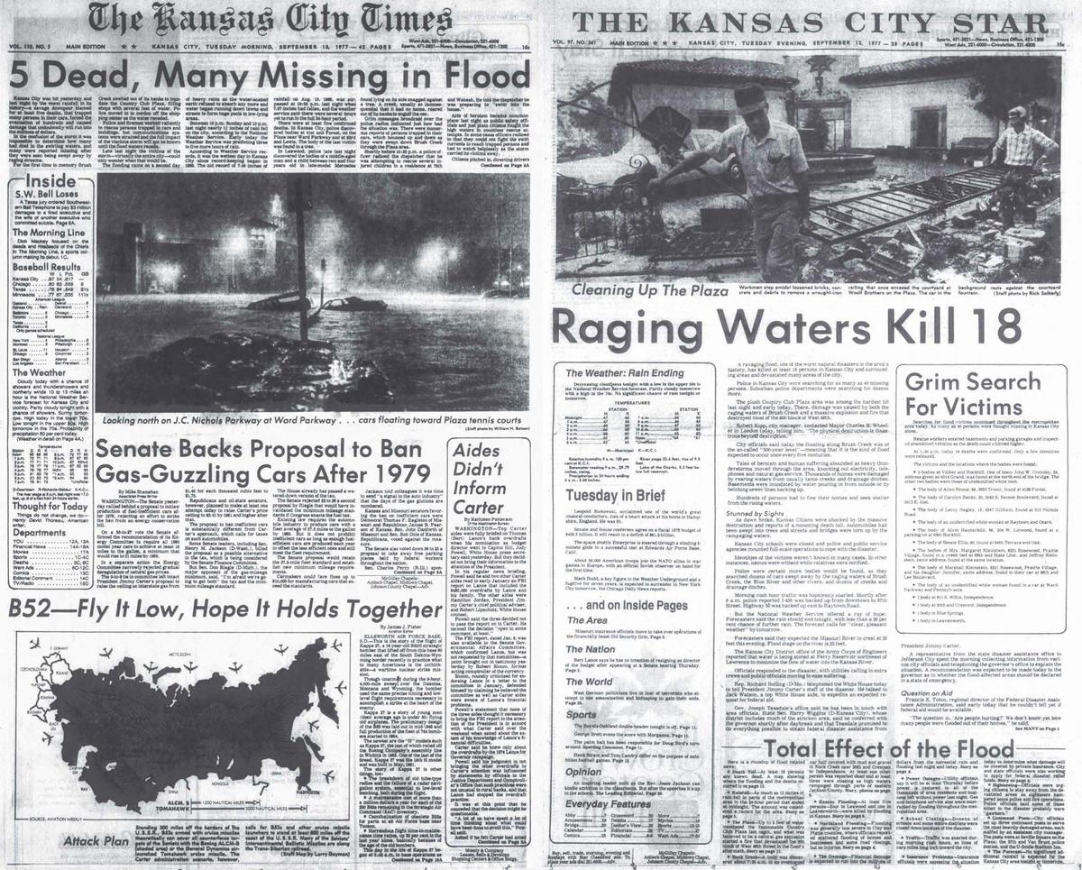 The Sept. 13, 1977, front pages of the morning Kansas City Times and afternoon Kansas City Star had big headlines about the devastating Brush Creek flood, with much focus on the Country Club Plaza. There was little reporting on the devastation caused to minority communities to the east.