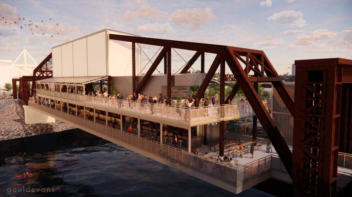 This rendering shows plans for the redevelopment of the Rock Island Bridge over the Kansas River.