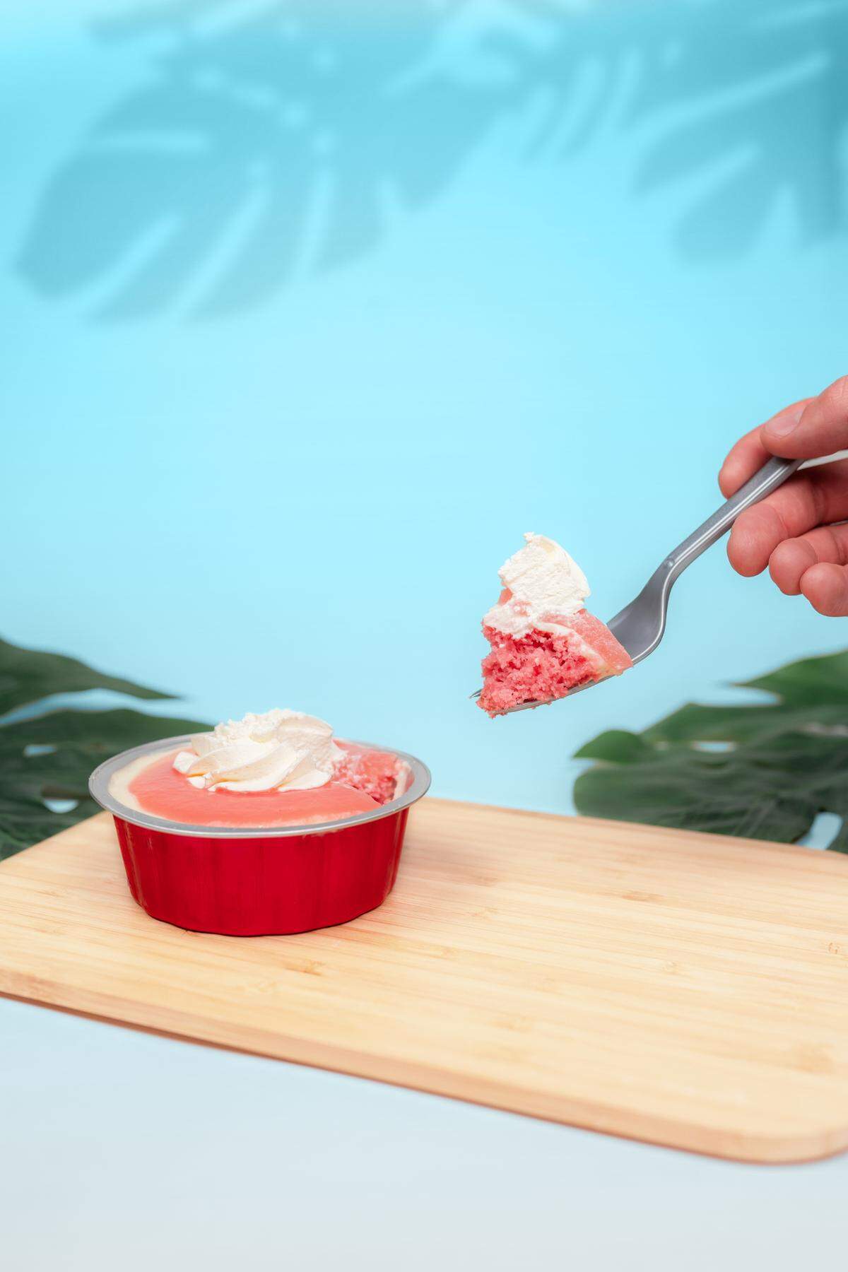 Mo’ Bettah’s guava cake is a traditional Hawaiian dessert, with a light cream cheese, frosted in a guava glaze and topped with a dollop of whipped cream.