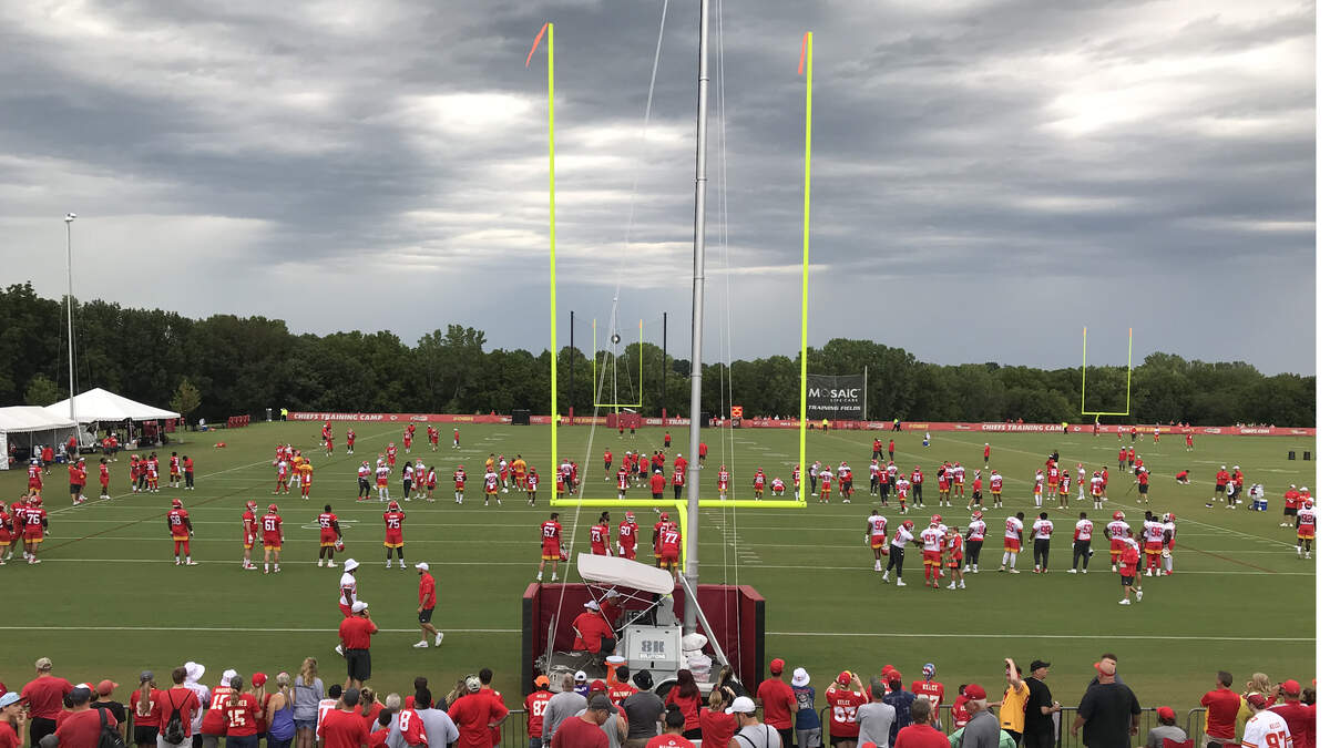 Clouds hung over the Kansas City Chiefs training camp in St. Joseph Wednesday morning as a weather system capable of producing heavy rains moved into the area.