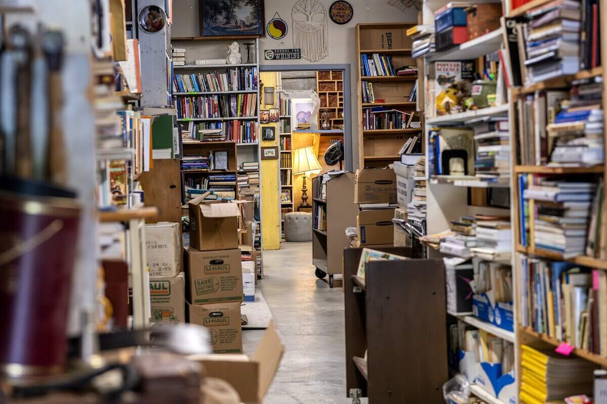 Books fill the aisles of Steel's Used Books on Tuesday, June 23, 2026, in Kansas City.