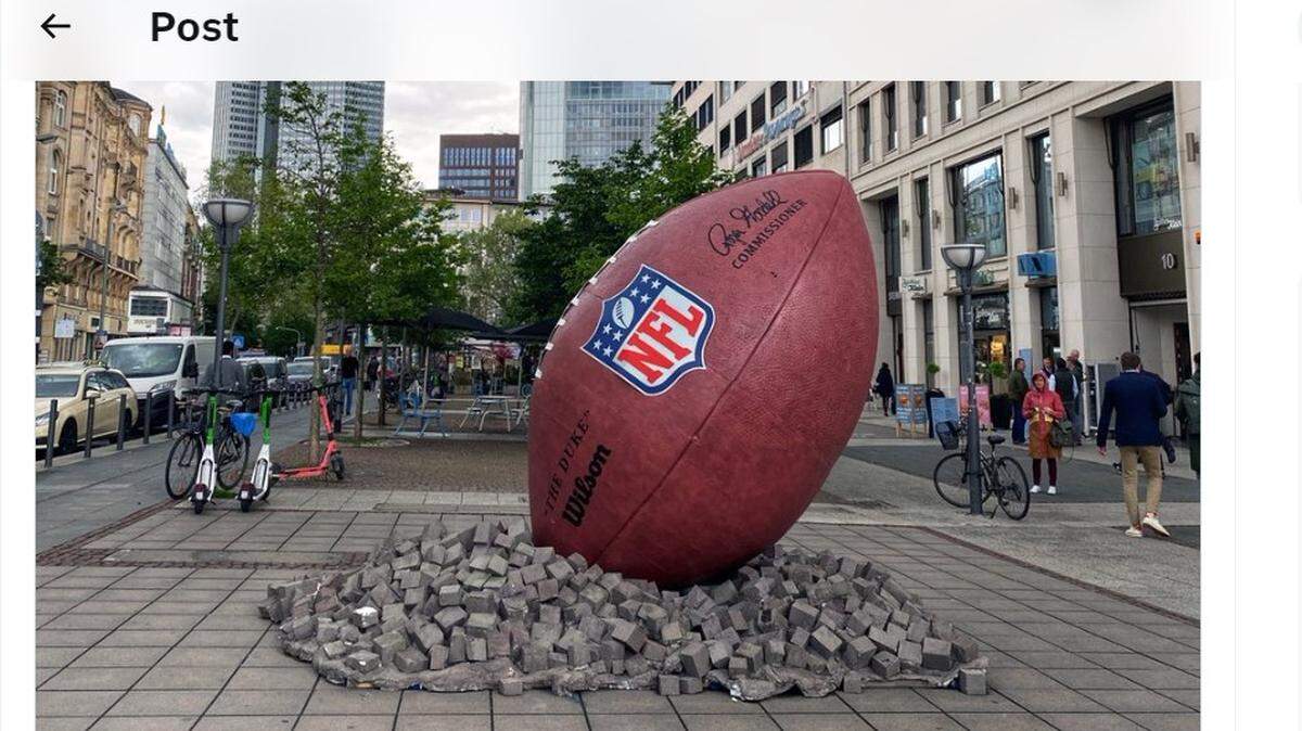 A giant NFL football is on display in Frankfurt.
