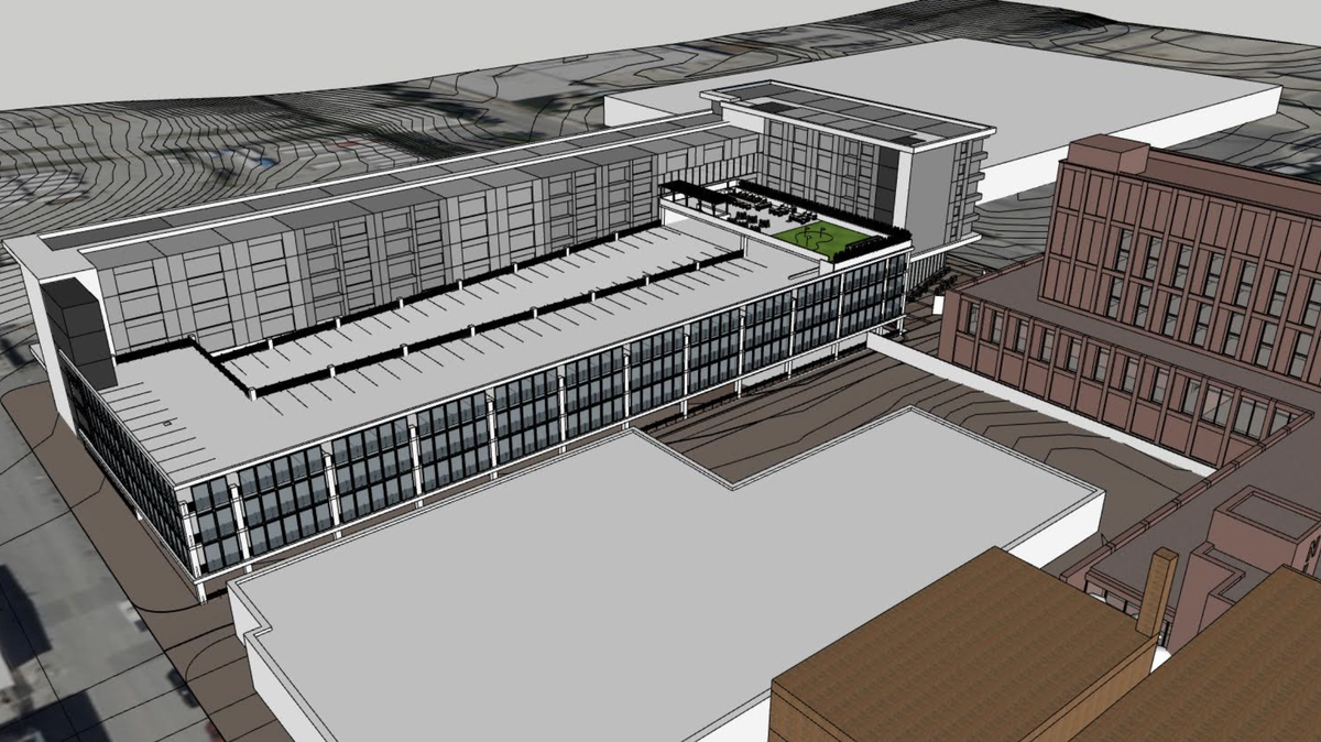 A rendering of the planned new parking garage in the 18th & Vine Jazz District. The garage is part of a planned expansion of the Negro Leagues Baseball Museum.