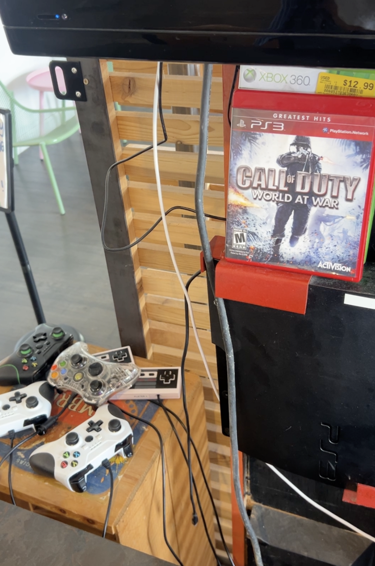 In the corner furthest from the entry, Bay Boy has a video game setup with several consoles hooked up to a TV. If customers aren’t looking simply for a quick-bite sandwich, they can sit down and enjoy the games while waiting on or eating their food.