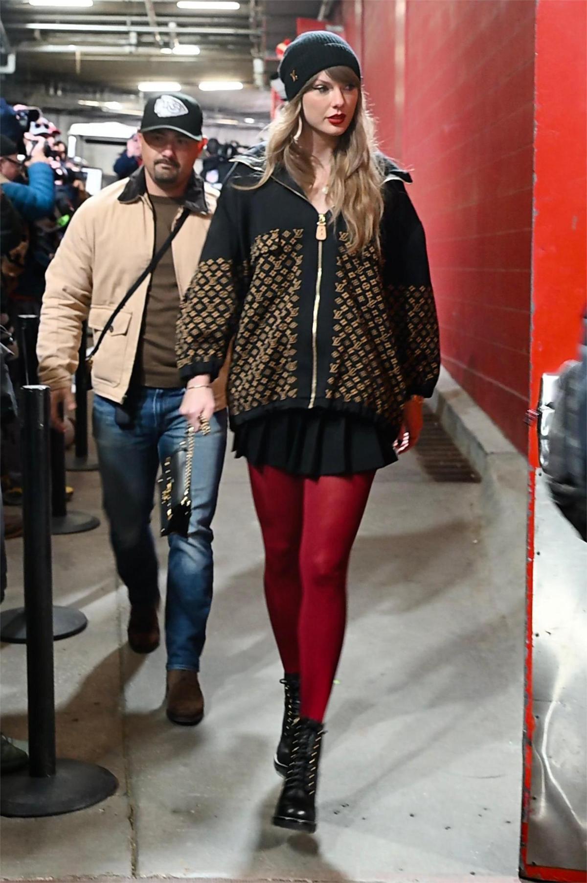Pop super star Taylor Swift arrives for the Kansas City Chiefs vs. Buffalo Bills AFC Championship Game on Jan. 26, 2025, at GEHA Field at Arrowhead Stadium.