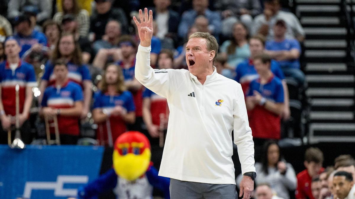 Kansas Jayhawks head coach Bill Self calls a play during a men’s college basketball game against the Samford Bulldogs in the first round of the NCAA Tournament on Thursday, March 21, 2024, in Salt Lake City, Utah.