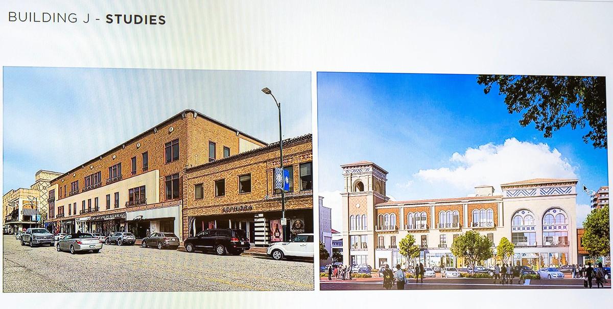 A before-and-after rendering of the building at 460 Nichols Road shows how The Village Collection, formerly HP Village Partners, hopes to transform parts of the Country Club Plaza.