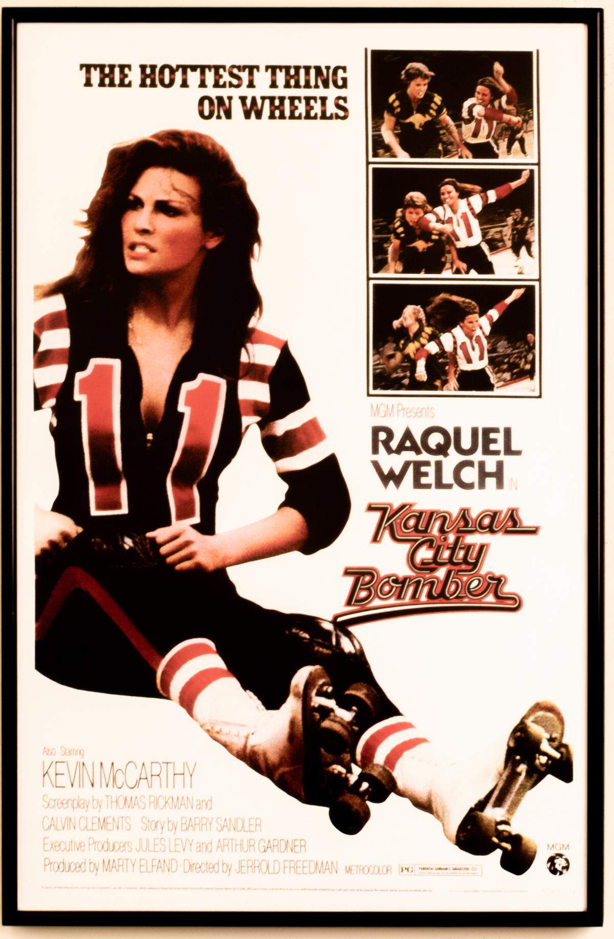 The poster of the 1972 Raquel Welch movie, “Kansas City Bomber,” in which she played a roller derby star.