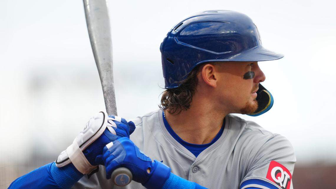 Kansas City Royals shortstop Bobby Witt Jr. (7) on deck in the first inning against the Colorado Rockies at Coors Field in Denver on July 5, 2024.