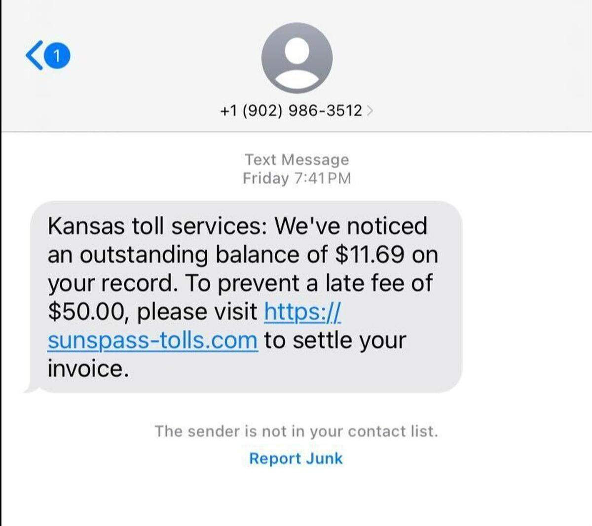 A Kansas resident received a text from someone claiming to be Kansas toll services, asking for payment on an outstanding balance. The Kansas Turnpike Authority was alerted of the smishing scam Friday and encouraged residents to file a complaint with the FBI’s Internet Crime Complaint Center.