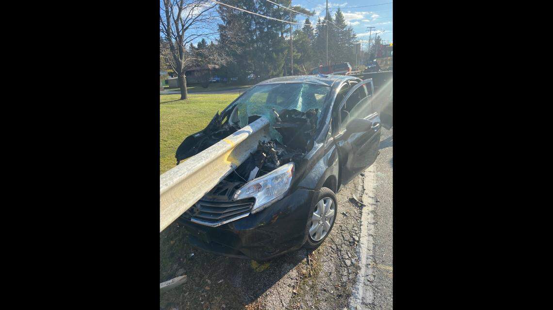 The car was impaled by a guard rail.