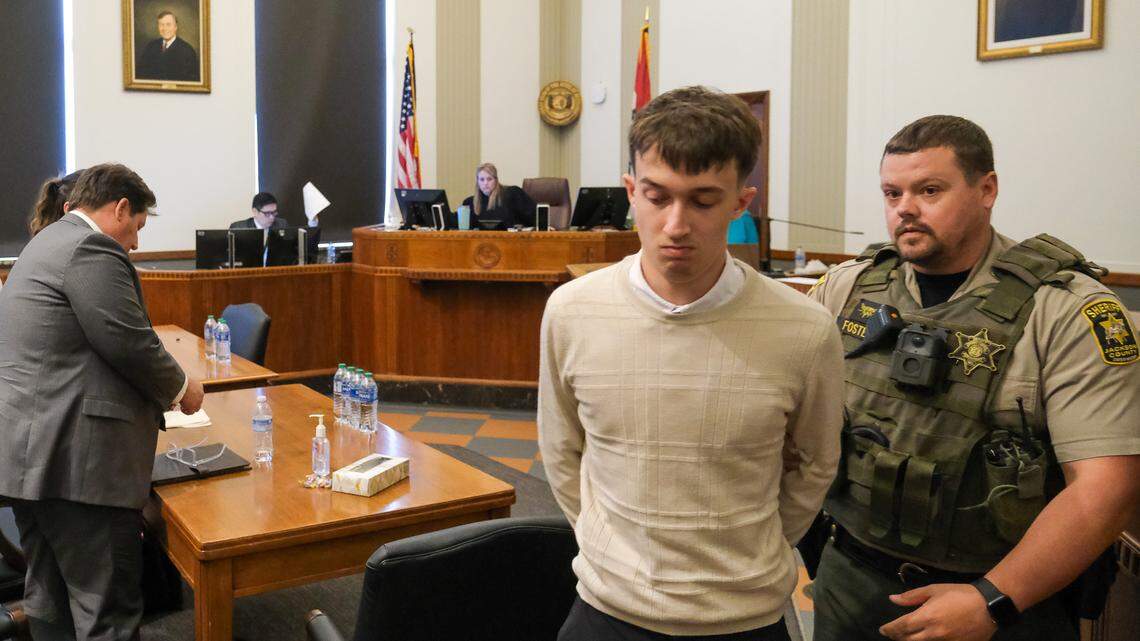 Jerron Lightfoot of Tonganoxie was led away in handcuffs Wednesday after Jackson County Judge Sarah A. Castle sentenced him to 10 years in prison for recklessly causing the February 2023 crash that killed Kansas City police officer James Muhlbauer and Jesse Eckes, a bystander caught up in the wreckage. Muhlbauer’s police dog, Champ, was also killed in the crash.