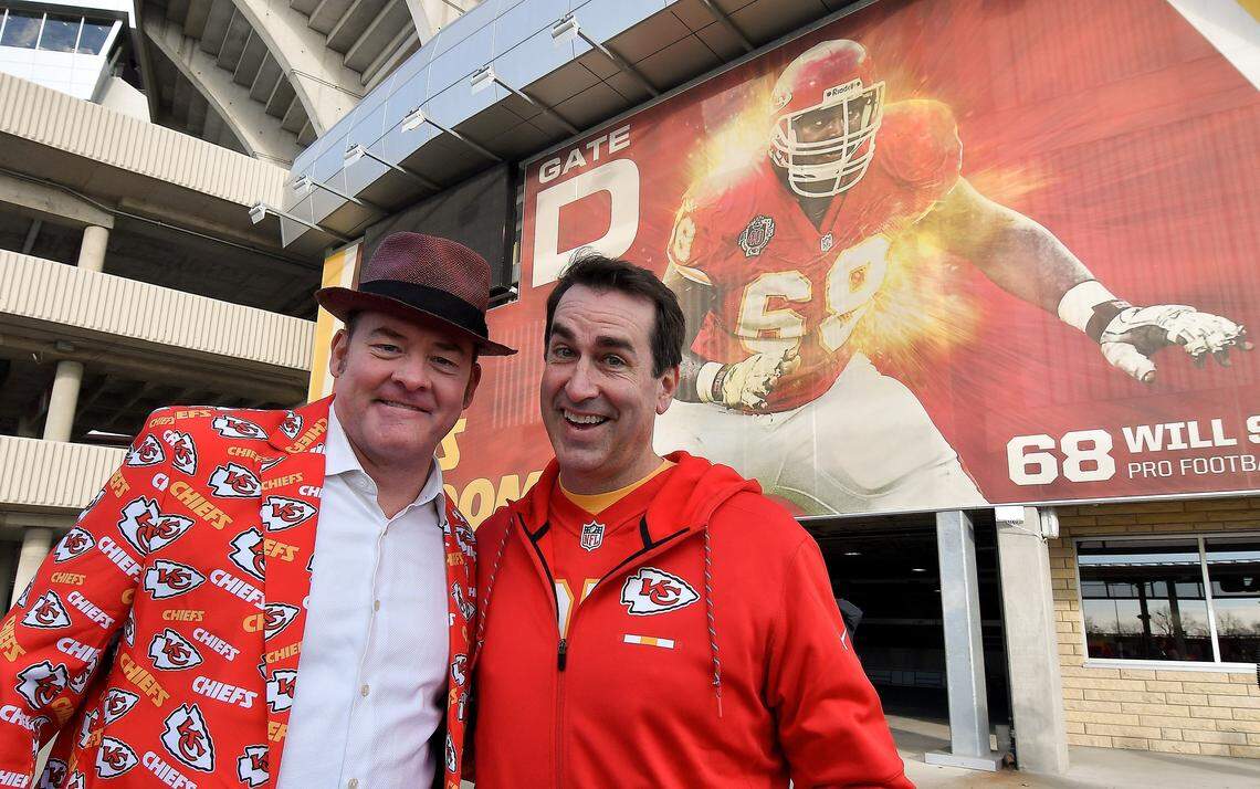 David Koechner, left, and Rob Riggle, both big Kansas City Chiefs fans, hosted the 2017 Big Slick Tailgate Experience at Arrowhead Stadium.