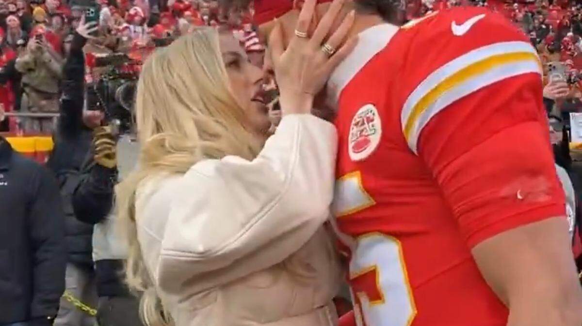 Fans were a little amazed to see Brittany Mahomes at the Chiefs playoff game Saturday. The wife of Chiefs quarterback Patrick Mahomes gave birth to the couple’s third child six days earlier. They shared their routine pregame kiss on the sidelines.