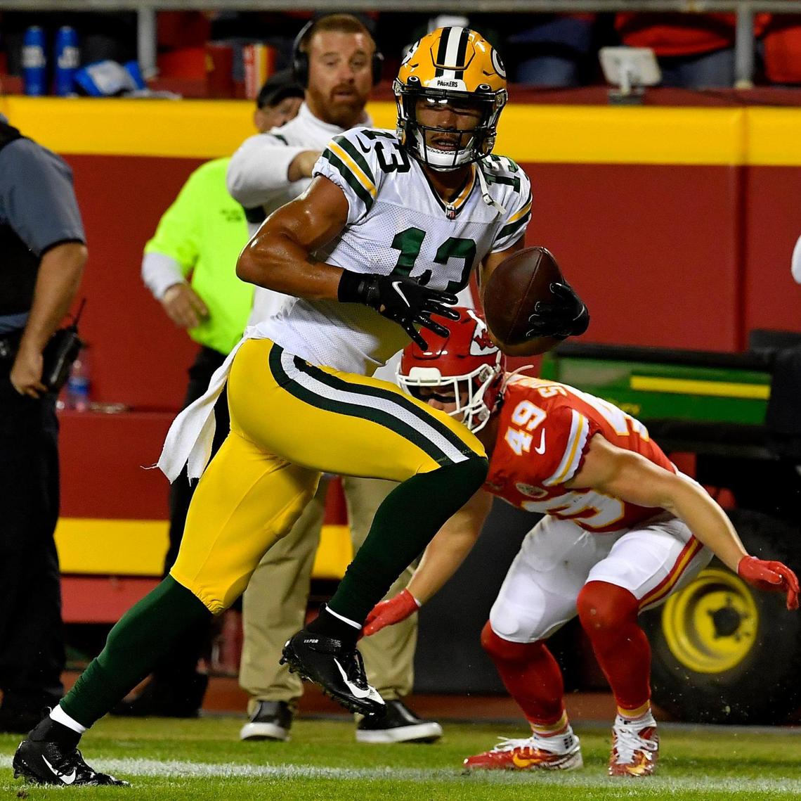 Chiefs safety Daniel Sorensen whiffed on trying to stop Green Bay Packers receiver Allen Lazard from scoring via a sideline pass on Sunday at Arrowhead Stadium. Not the first time that’s happened to Sorensen this year.