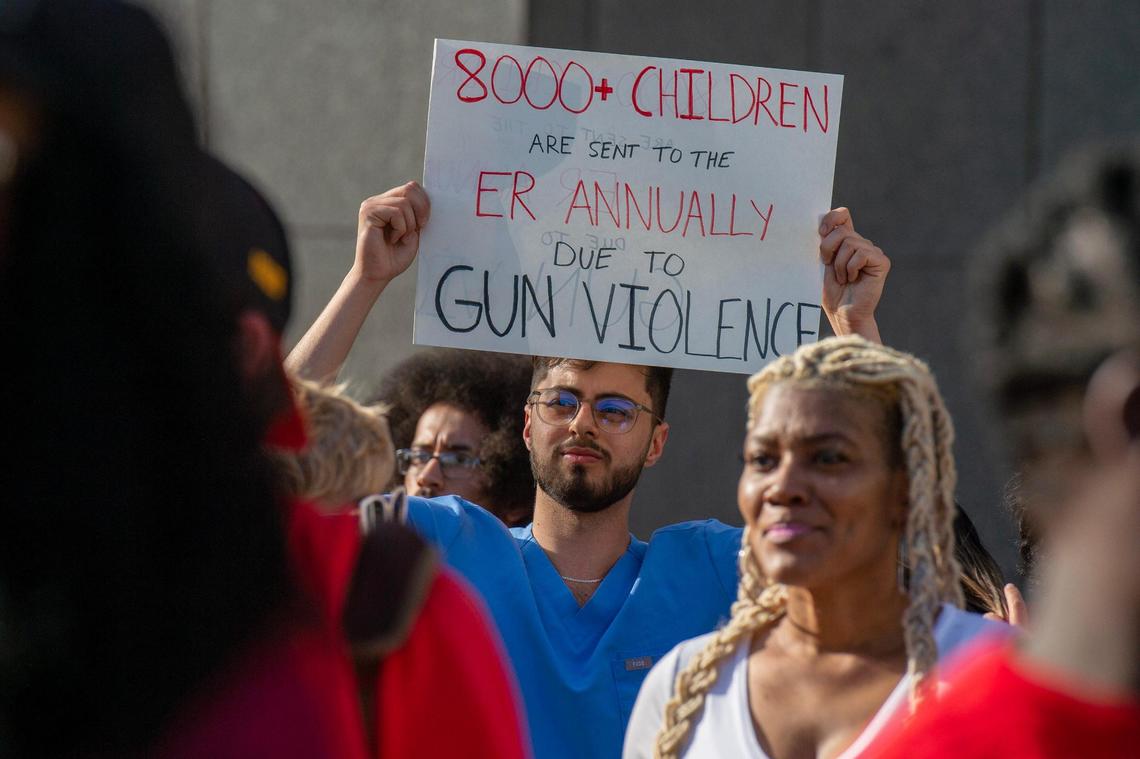Community members gathered to attended a rally for Ralph Yarl in front of the Charles E. Whittaker U.S. Courthouse on Tuesday, April 18, 2023, in Kansas City.