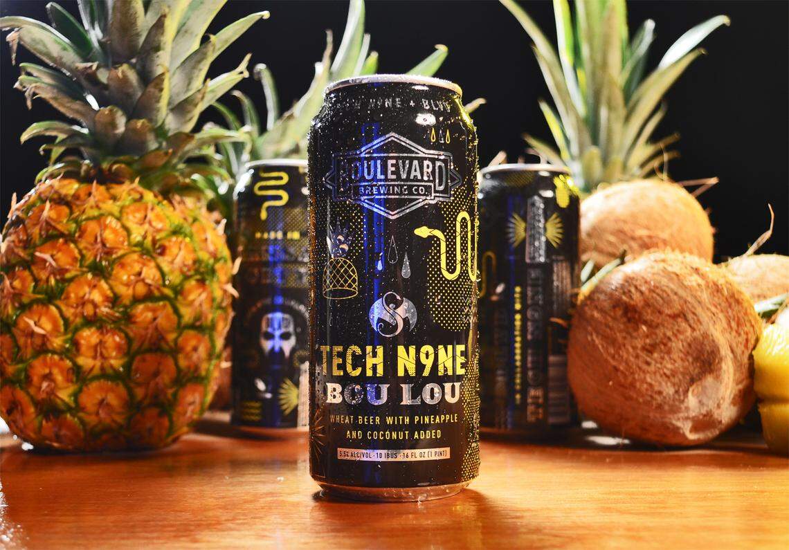 Boulevard Bou Lou is an unfiltered wheat beer with coconut and pineapple flavors. Unlike Tech N9ne's go-to cocktail, "Caribou Lou," it does not contain rum.
