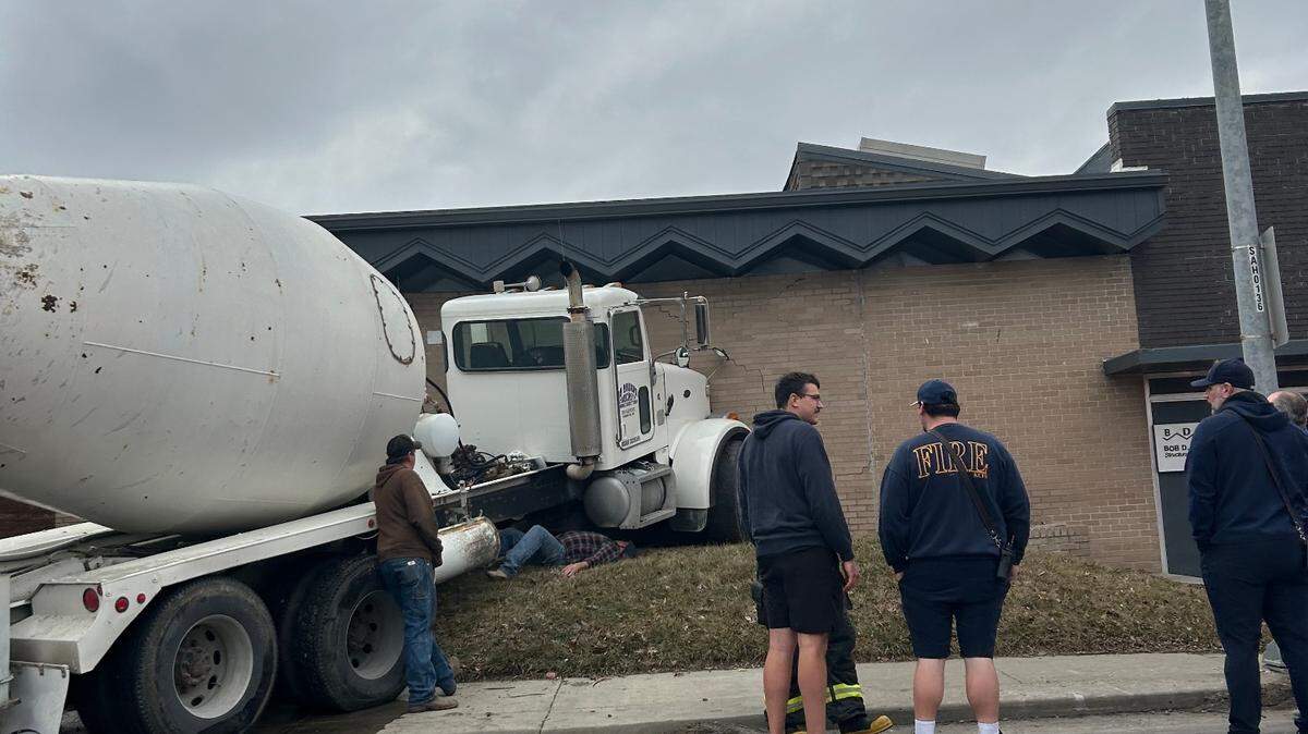 A cement mixer truck crashed into the office building of a structural engineering firm near Country Club Plaza on March 3, 2025.
