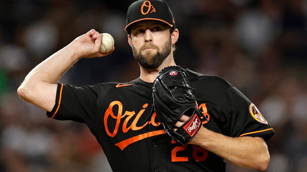 Baltimore Orioles pitcher Jordan Lyles throws to first base to keep New York Yankees’ Oswaldo Cabrera near the base during the first inning of a baseball game on Friday, Sept. 30, 2022, in New York. (AP Photo/Adam Hunger)