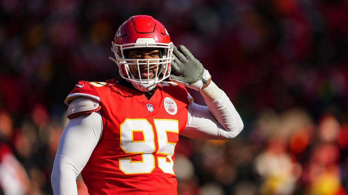 Kansas City Chiefs defensive tackle Chris Jones (95) celebrates after a sack during the first half against the Seattle Seahawks at GEHA Field at Arrowhead Stadium on Dec. 24, 2022.