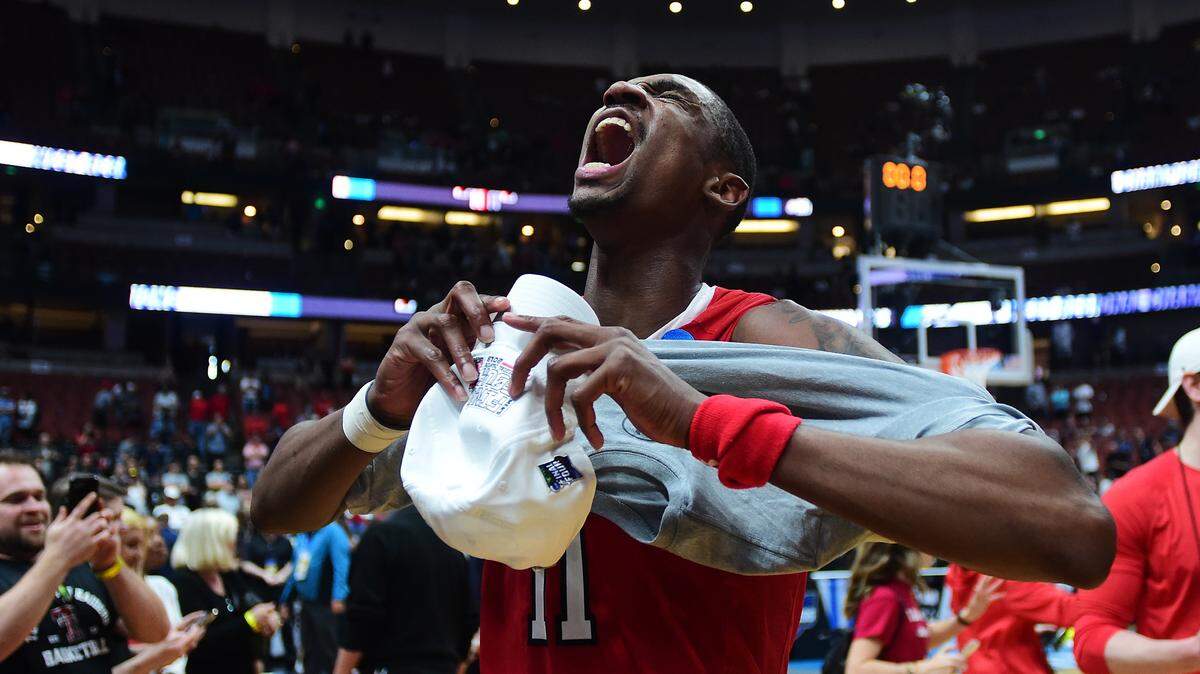 ANAHEIM, CALIFORNIA - MARCH 30: Tariq Owens #11 of the Texas Tech Red Raiders celebrates after defeating the Gonzaga Bulldogs during the 2019 NCAA Men’s Basketball Tournament West Regional at Honda Center on March 30, 2019 in Anaheim, California. (Photo by Harry How/Getty Images)