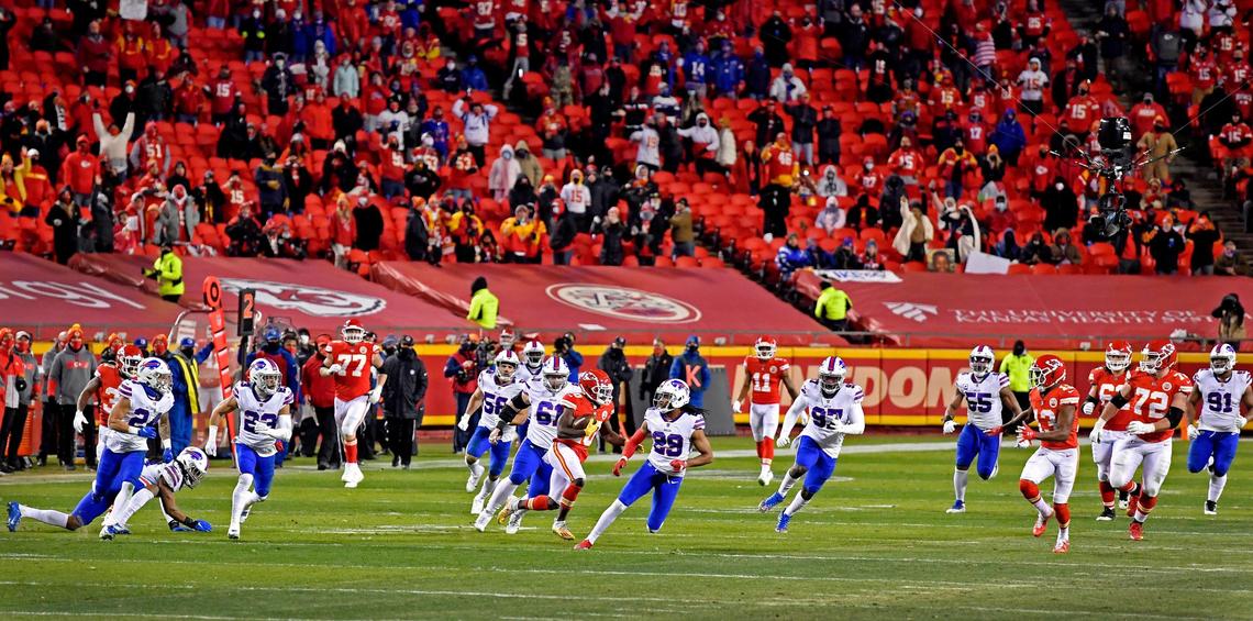No one could catch Tyreek Hill as he weaved his way down the field during the second half of the AFC Championship Game Sunday at Arrowhead Stadium. Kansas City beat Buffalo, 38-24.