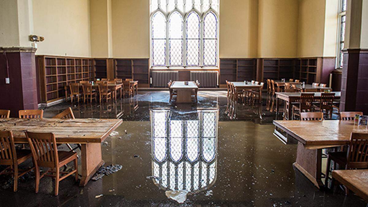 Fire, smoke and water caused extensive damage inside Hale Library on Kansas State University's Manhattan campus
