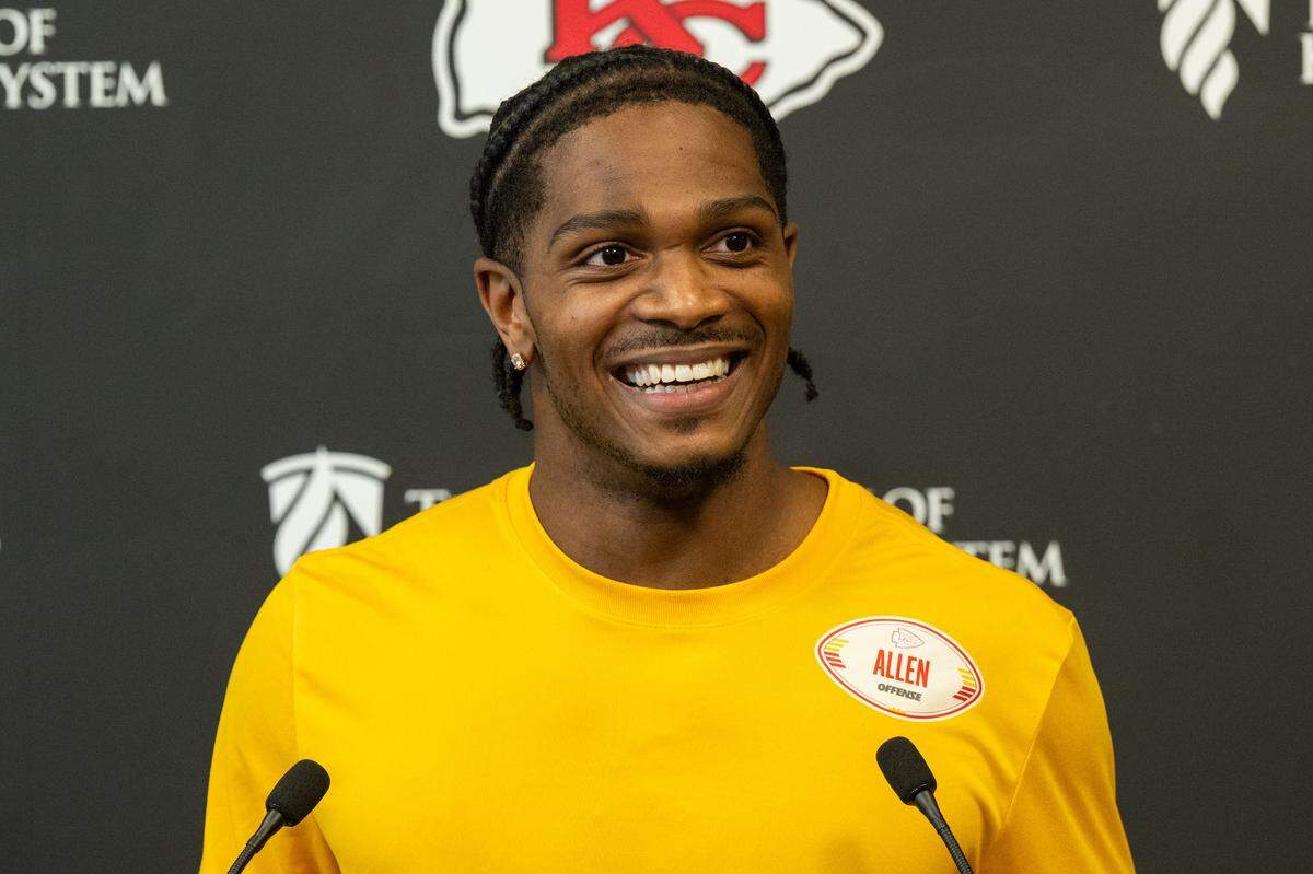 Kansas City Chiefs rookie wide receiver Cyrus Allen speaks to media at the Chiefs training facility ahead of mini camp on Friday, May 1, 2026.
