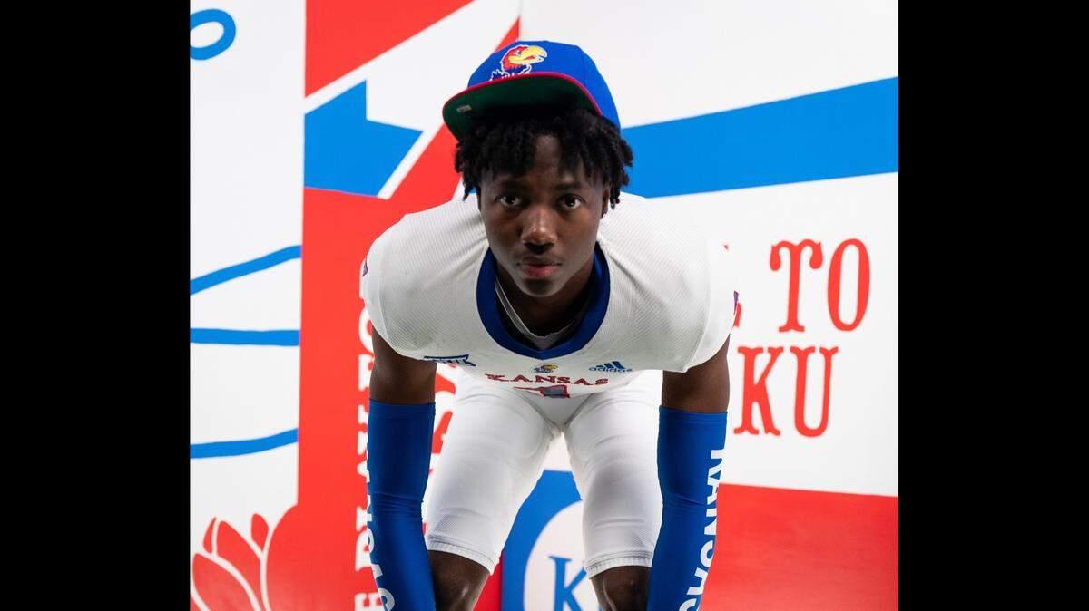 Four-star CB Austin Alexander, seen here during his KU visit, has committed to the Kansas Jayhawks.