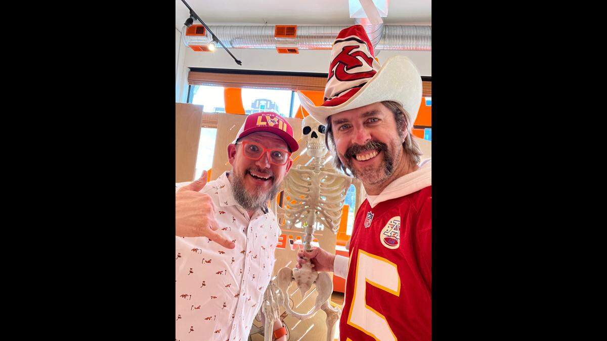 “Skelly,” a fake skeleton that made its rounds between Chiefs players during the 2023 Super Bowl parade, was returned home to its owner, Clifton Alexander, and his friend, Grant Mong.