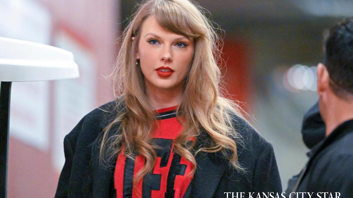 Taylor Swift wore a vintage Chiefs sweatshirt from Kansas City’s The Westside Storey shop to the Chiefs-Bills game on Dec. 10.