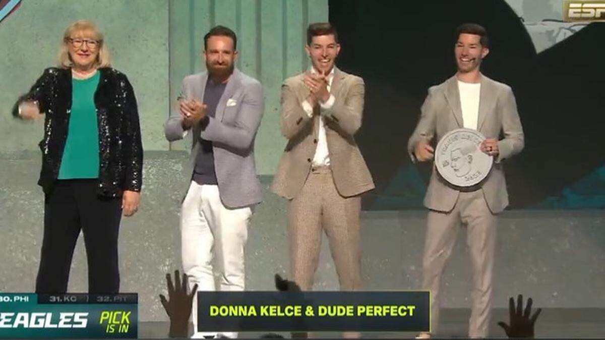 Donna Kelce with Dude Perfect at the NFL Draft