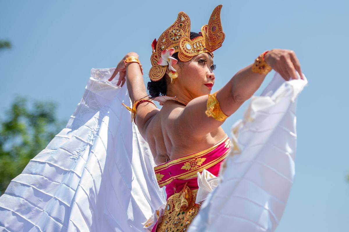 Wenny Grant performs a Belibis Dance during the second annual AAPI Festival on Saturday, May 20, 2023, in Kansas City.