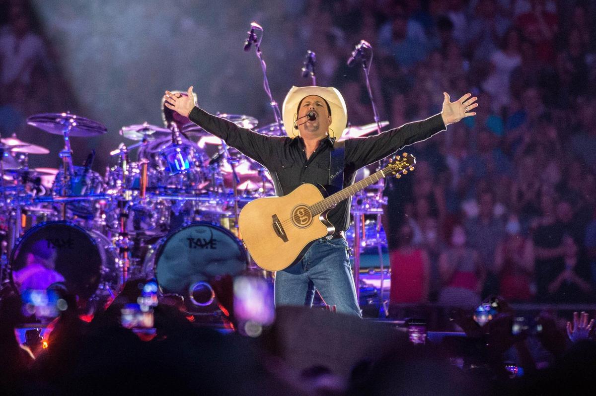Garth Brooks takes the stage at Arrowhead Stadium on Saturday night, Aug. 7, 2021. More than 74,500 tickets were sold, a record for an Arrowhead concert.