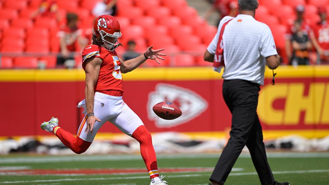 Kansas City Chiefs punter Tommy Townsend warned up before the start of the game against the Washington Commanders on Saturday, Aug. 20, 2022, at Arrowhead Stadium in Kansas City.