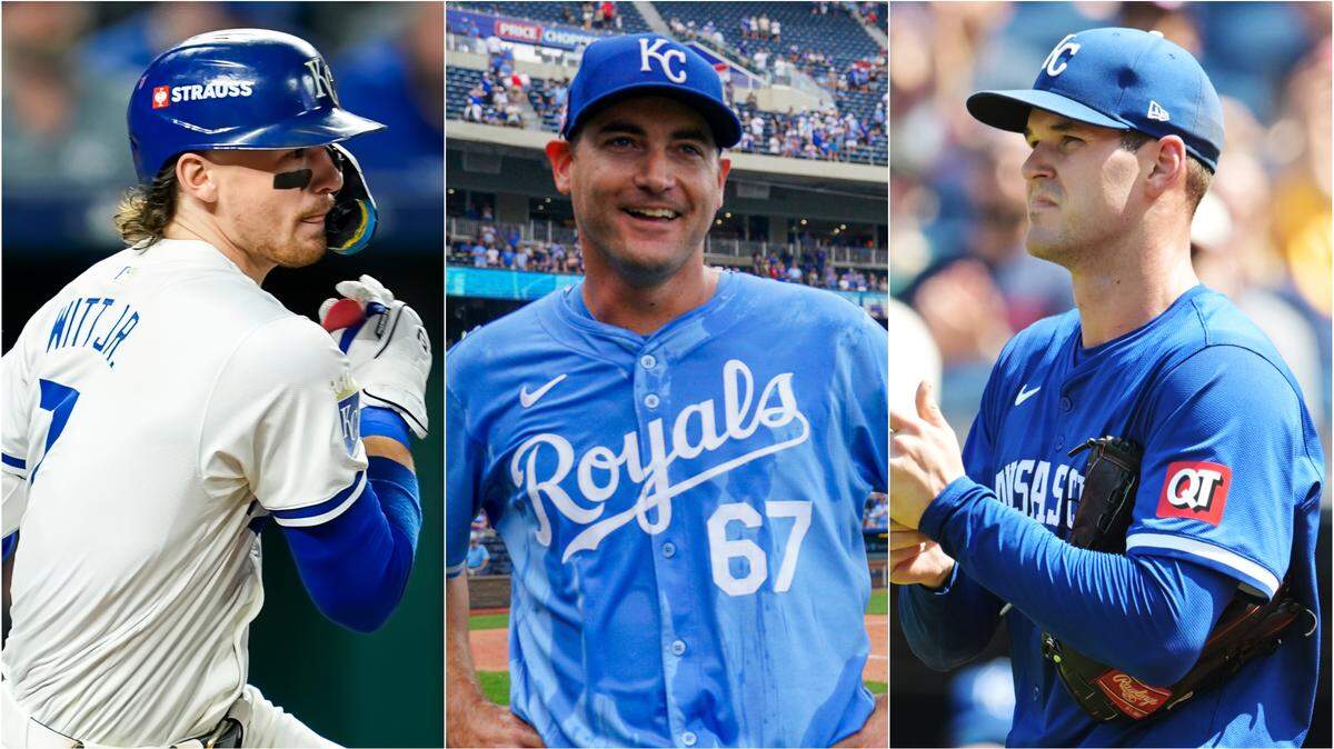 The Royals trio of Bobby Witt Jr. (left), Seth Lugo (middle) and Cole Ragans took home KC’s team awards for 2024.