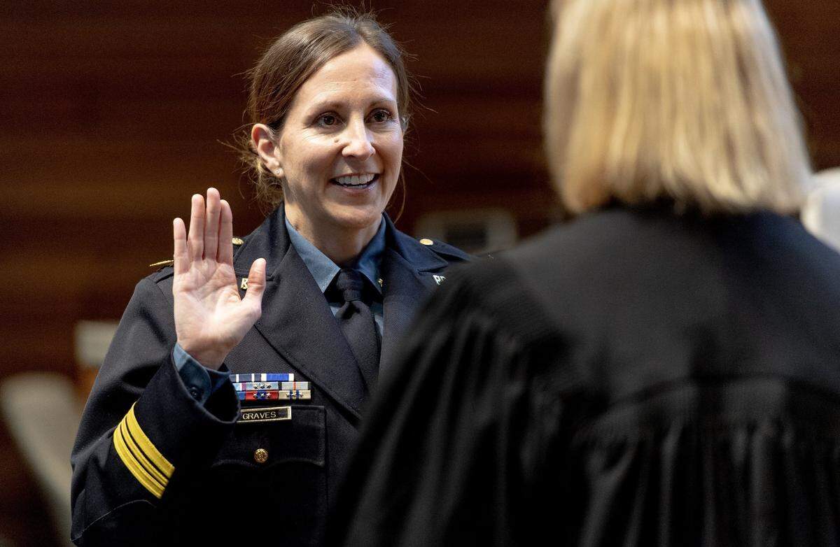 Stacey Graves, a 25-year Kansas City Police Department veteran, was sworn in as the department’s 48th police chief by Judge Jennifer M. Phillips at KCPD Headquarters on Dec. 15.