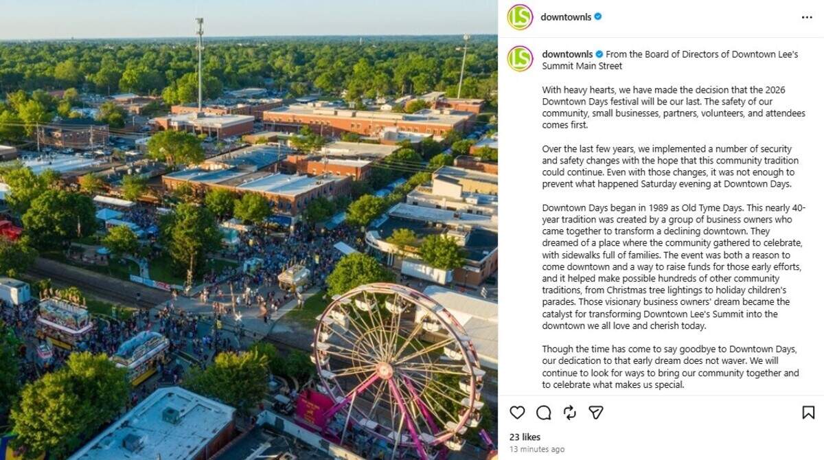 In a social media post on Tuesday, Downtown Lee’s Summit Main Street’s board of directors said the group wouldn’t bring the festival back.