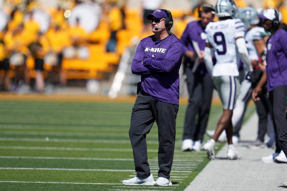 Kansas State Wildcats head coach Chris Klieman looks on against the Baylor Bears during the second half at McLane Stadium on Oct. 4, 2025.