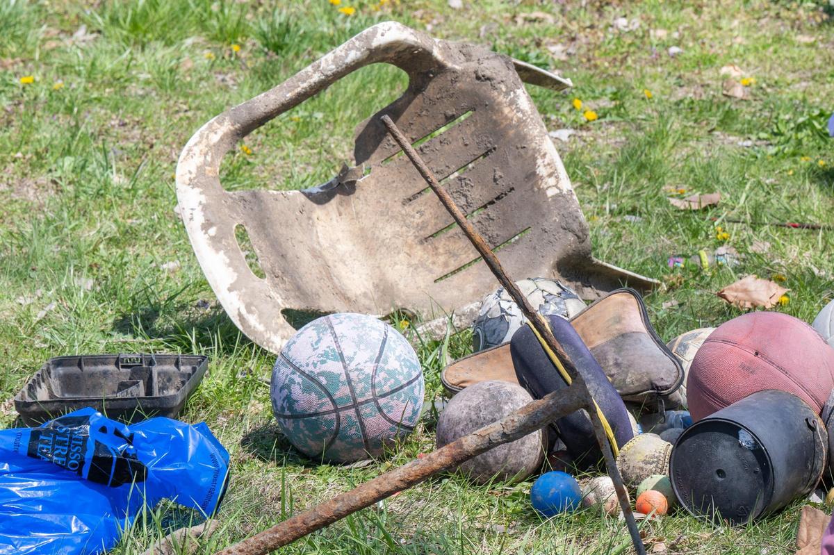 All sorts of things end up in the Missouri River where they are moved along by the powerful currents in the river until they eventually end up on the riverbanks. Some of the items gathered by volunteers were put in piles during Saturday’s cleanup event.