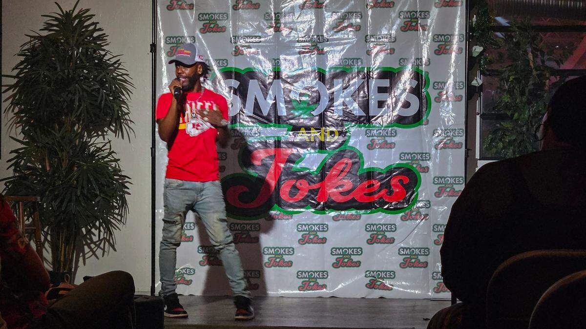 Comedian Real Lamont High of Kansas City performs at Smokes and Jokes comedy show at Legends Event Space and Lounge.