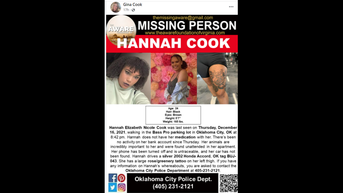 Friends and family of Hannah Cook have been sharing missing person posters of her on social media.