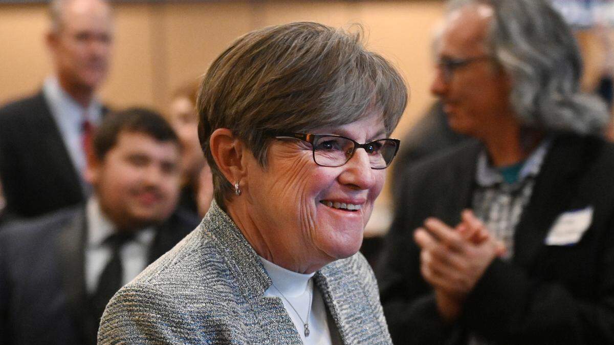 TOPEKA, KS - NOVEMBER 08: Incumbent Democratic Gov. Laura Kelly arrives to address the crowd during her watch party at the Ramada Hotel Downtown Topeka on November 8, 2022 in Topeka, Kansas. Kelly remained in a tight race with Republican state Attorney General Derek Schmidt with 95 percent of the voting in. (Photo by Michael B. Thomas/Getty Images)