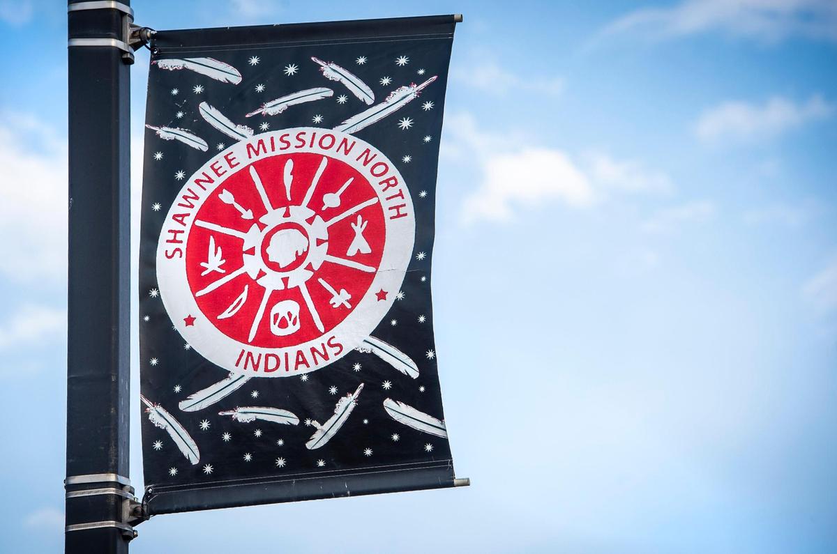 Banners that some consider inappropriate hang outside the Shawnee Mission North’s field house.